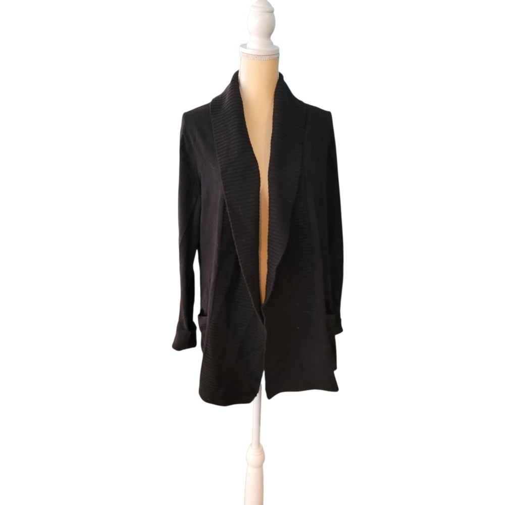 Banana Republic XL Italian Yarn Black Open Front Cardigan Sweater Wool Cashmere